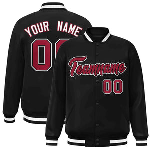 Custom Black Crimson-Black Classic Style Varsity Full-Snap Letterman Jacket