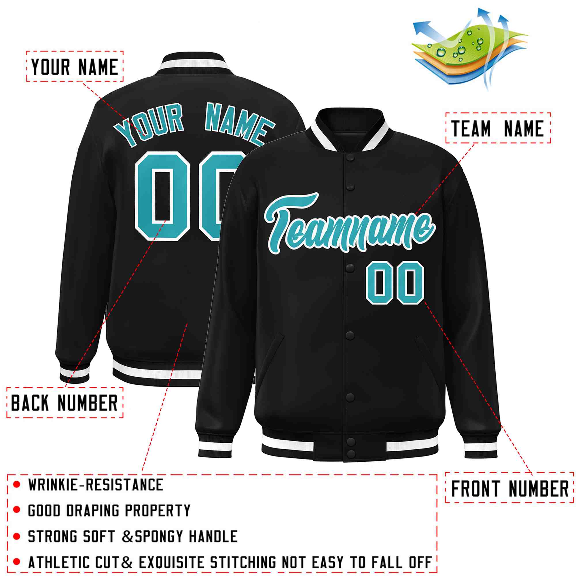 Custom Black White Classic Style Varsity Full-Snap Letterman Jacket