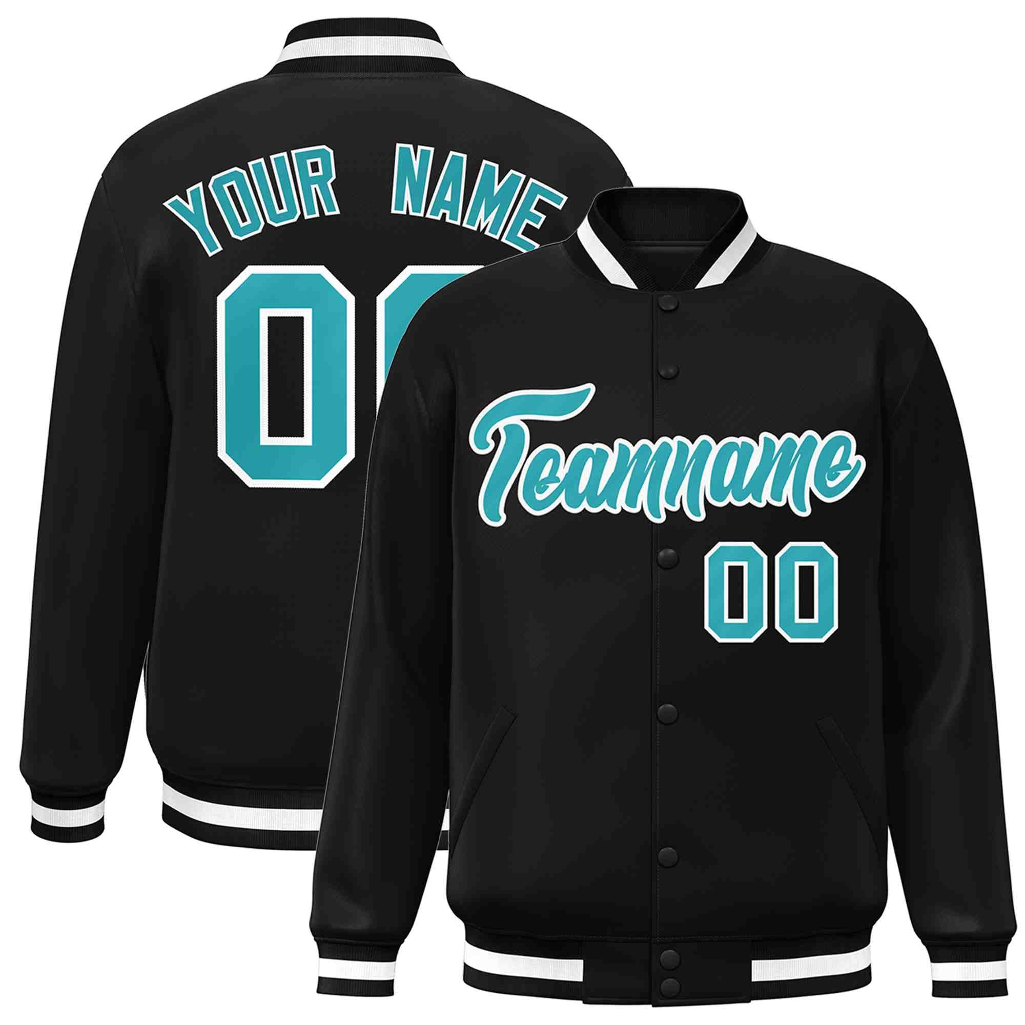 Custom Black White Classic Style Varsity Full-Snap Letterman Jacket