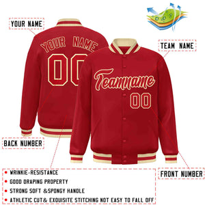 Custom Red Red-Khaki Classic Style Varsity Full-Snap Letterman Jacket