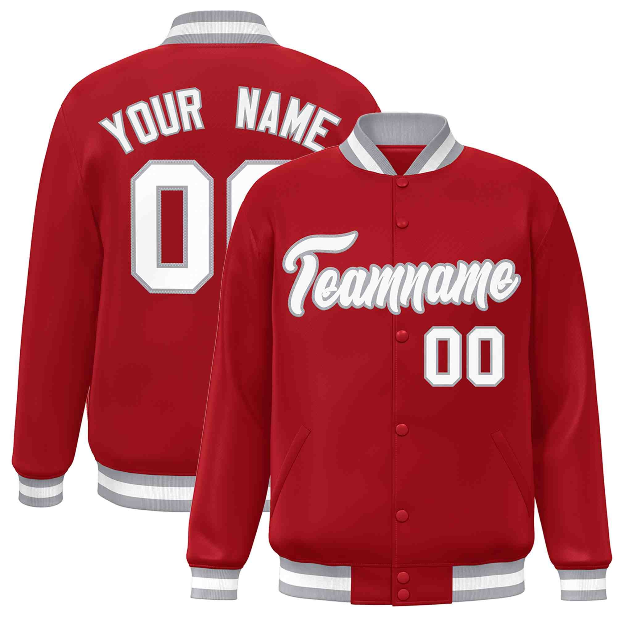 Custom Red White-Gray Classic Style Varsity Full-Snap Letterman Jacket