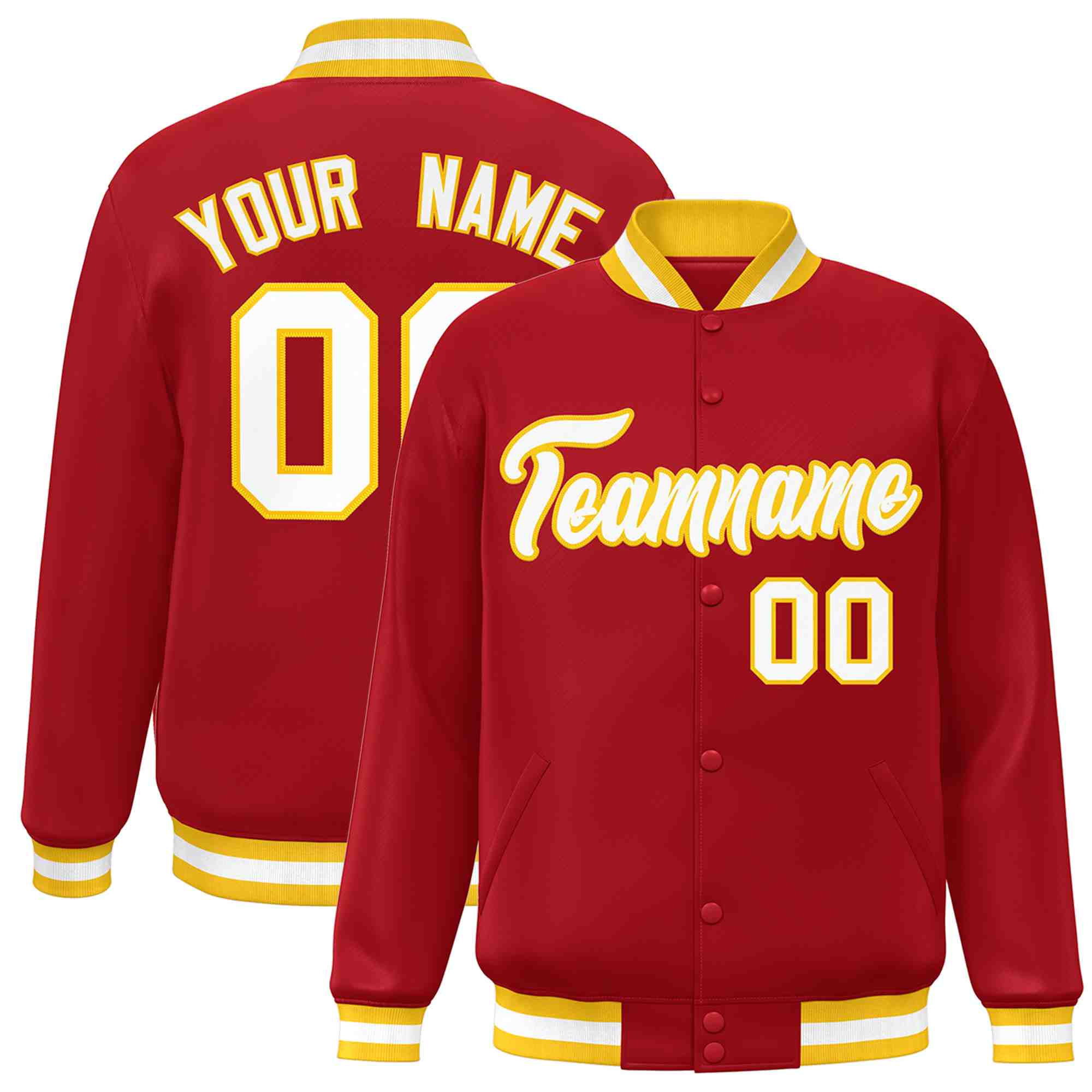 Custom Red White-Gold Classic Style Varsity Full-Snap Letterman Jacket