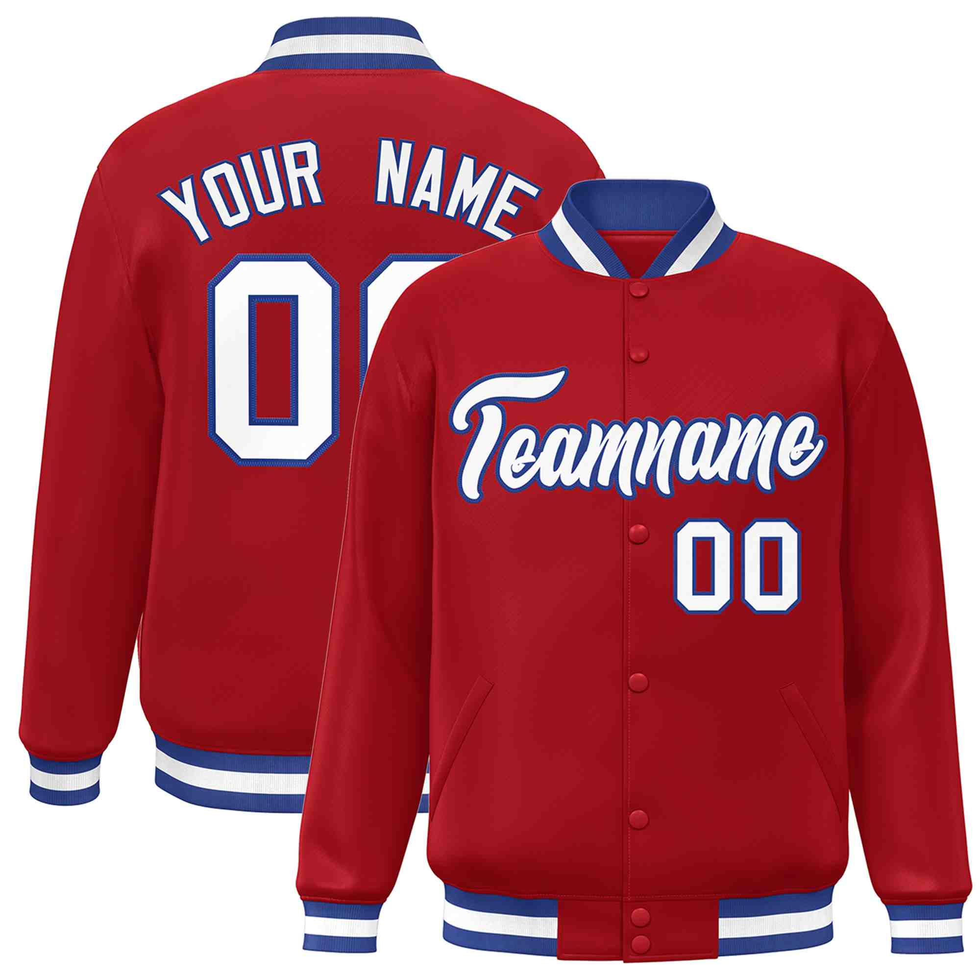 Custom Red White-Royal Classic Style Varsity Full-Snap Letterman Jacket