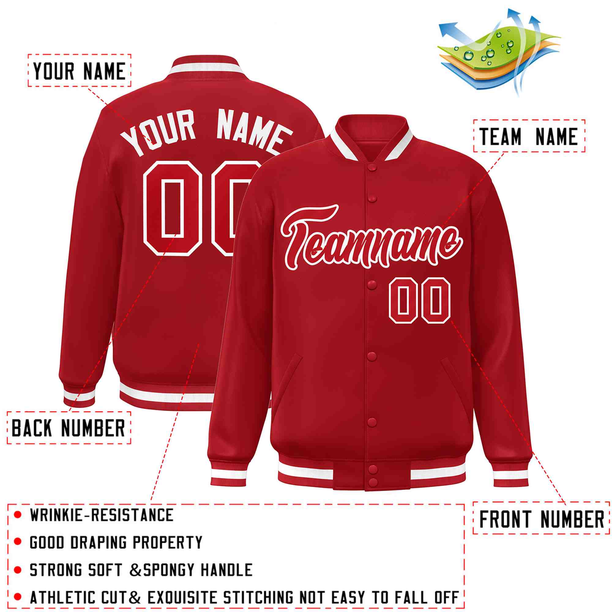 Custom Red Red-White Classic Style Varsity Full-Snap Letterman Jacket