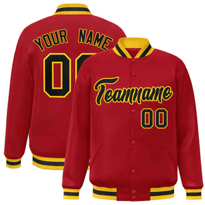 Custom Red Black-Gold Classic Style Varsity Full-Snap Letterman Jacket