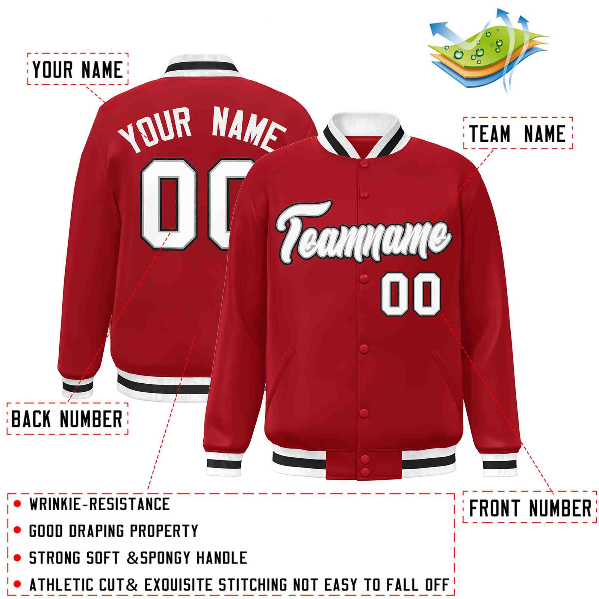 Custom Red White-Gray Classic Style Varsity Full-Snap Letterman Jacket