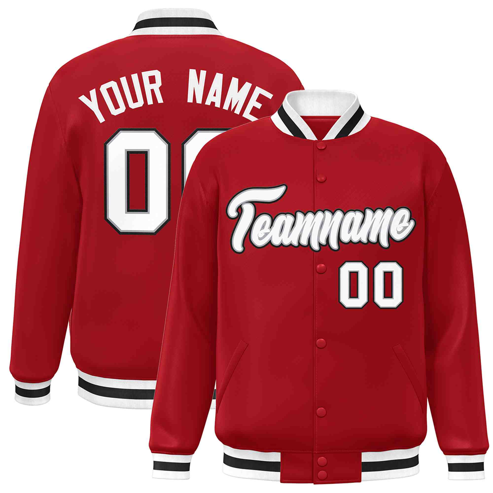 Custom Red White-Gray Classic Style Varsity Full-Snap Letterman Jacket