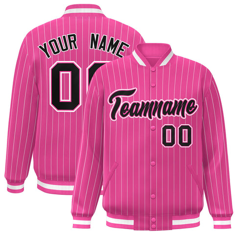Custom Pink Black-White Personalized Stripe Fashion Letterman Bomber Varsity Jacket