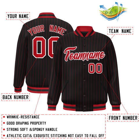 Custom Black Red-White Personalized Stripe Fashion Letterman Jacket for Team Sports