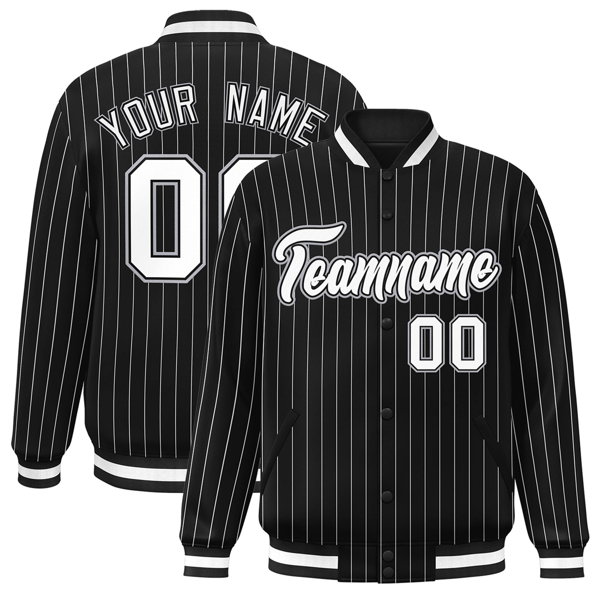 Custom Black White-Gray Personalized Stripe Fashion Bomber Jacket for Team