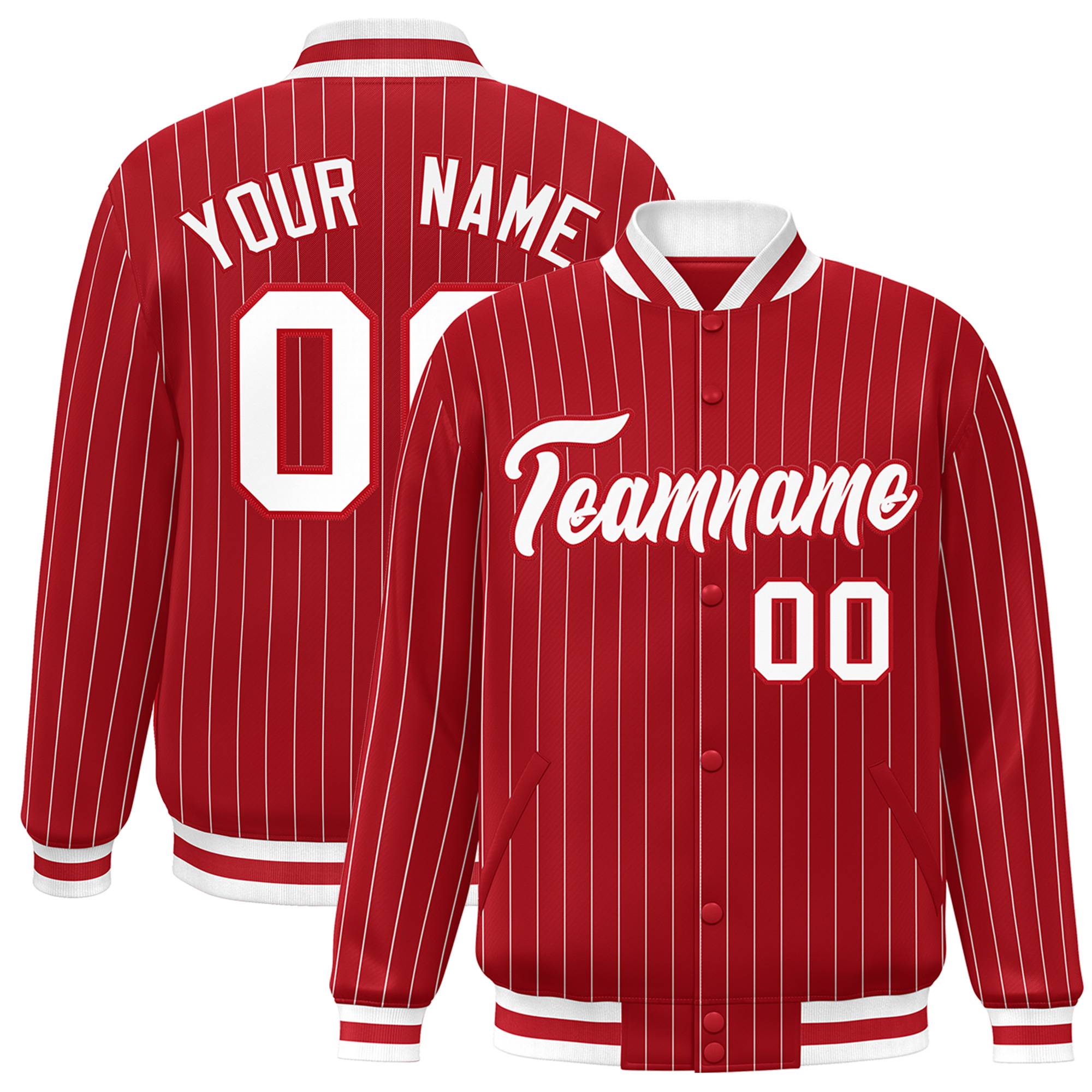 Custom Red White-Red Personalized Stripe Fashion Letterman Bomber Varsity Jacket