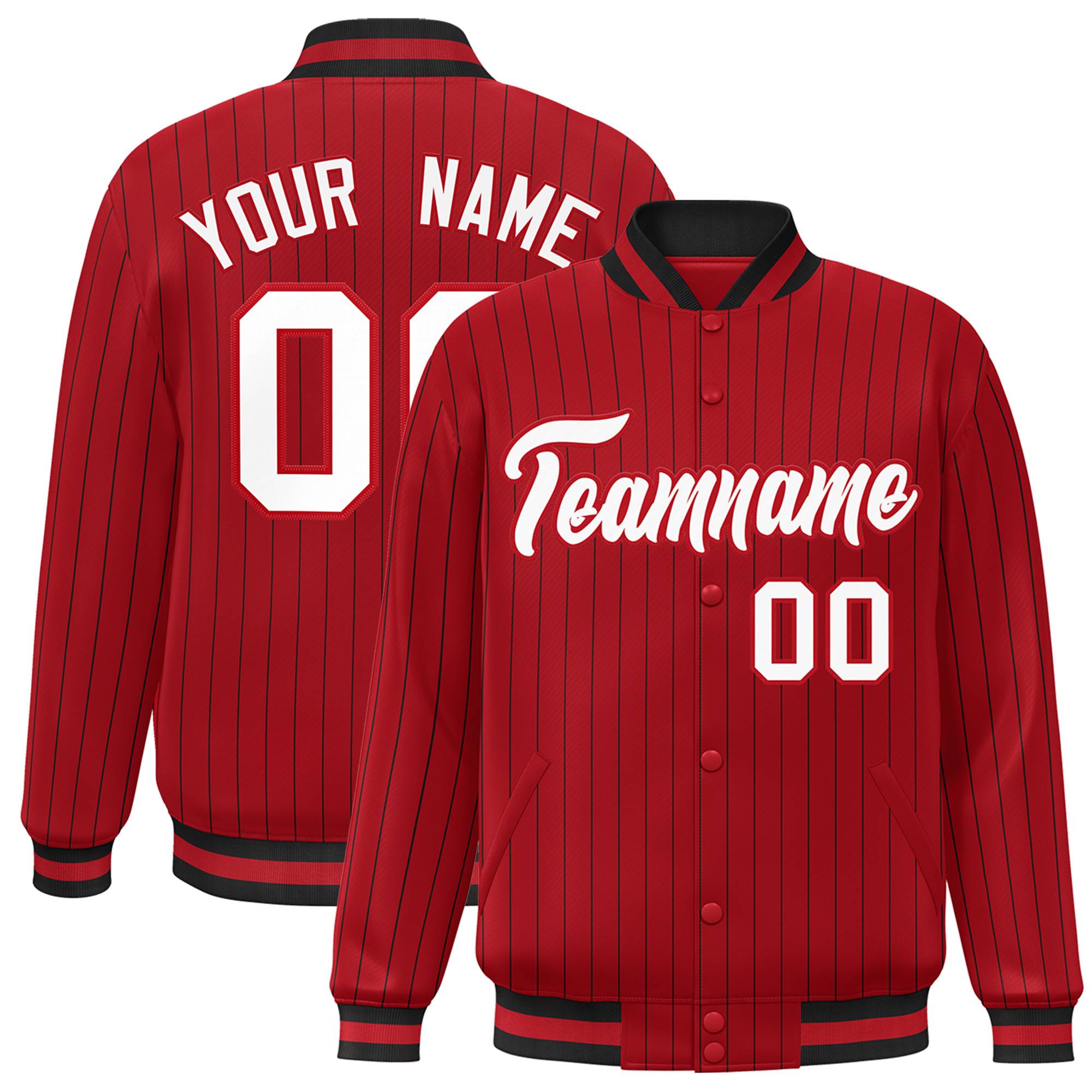 Custom Red White-Red Personalized Stripe Fashion Letterman Bomber Varsity Jacket