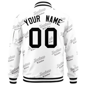 Custom White Black Letter Full-Zip Varsity Bomber Jacket