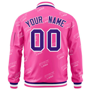 Custom Pink Purple-White Letter Full-Zip Varsity Bomber Jacket