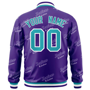 Custom Purple Aqua-White Letter Full-Zip Varsity Bomber Jacket