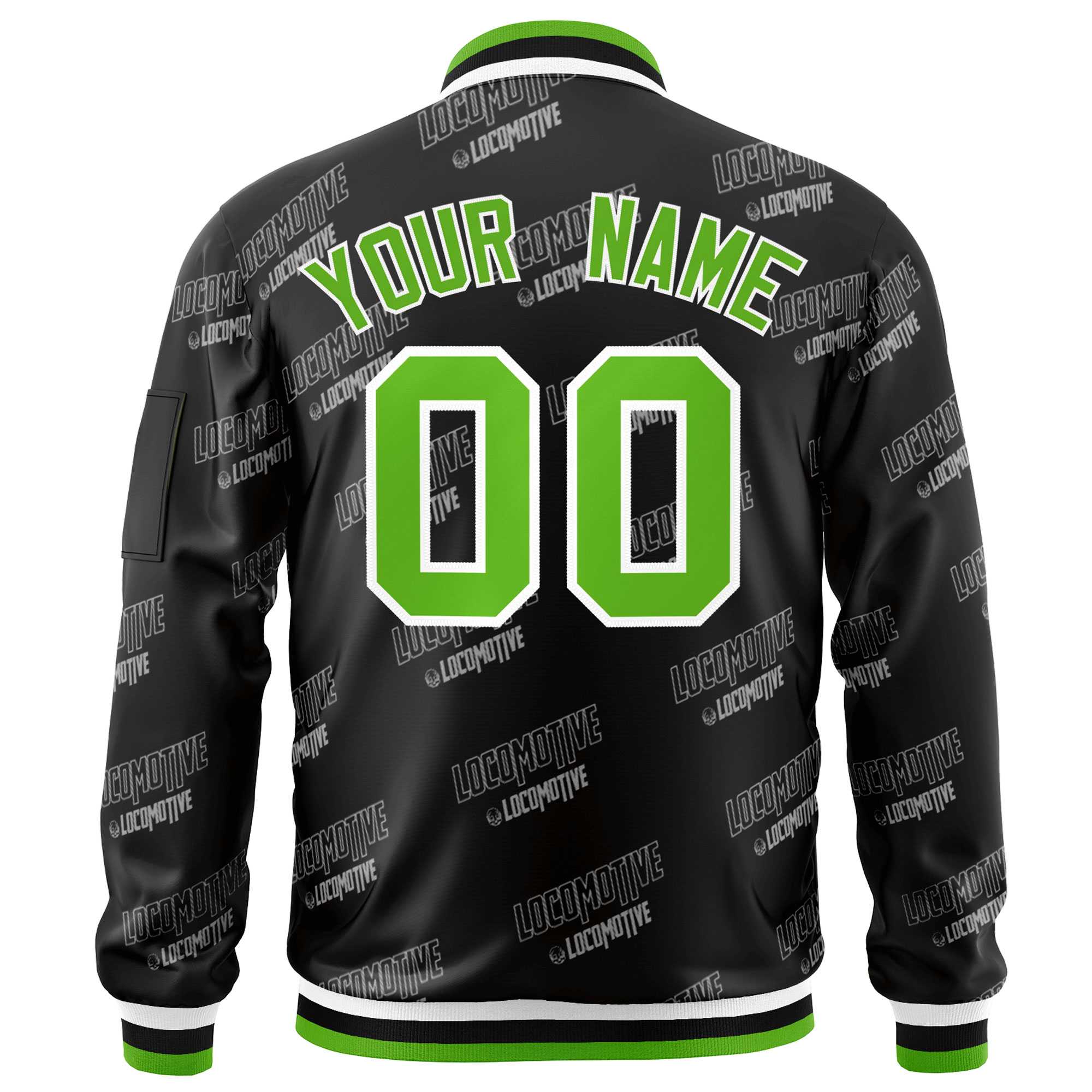 Custom Black Green-White Letter Full-Zip Varsity Bomber Jacket