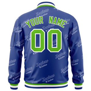 Custom Royal Green-White Letter Full-Zip Varsity Bomber Jacket