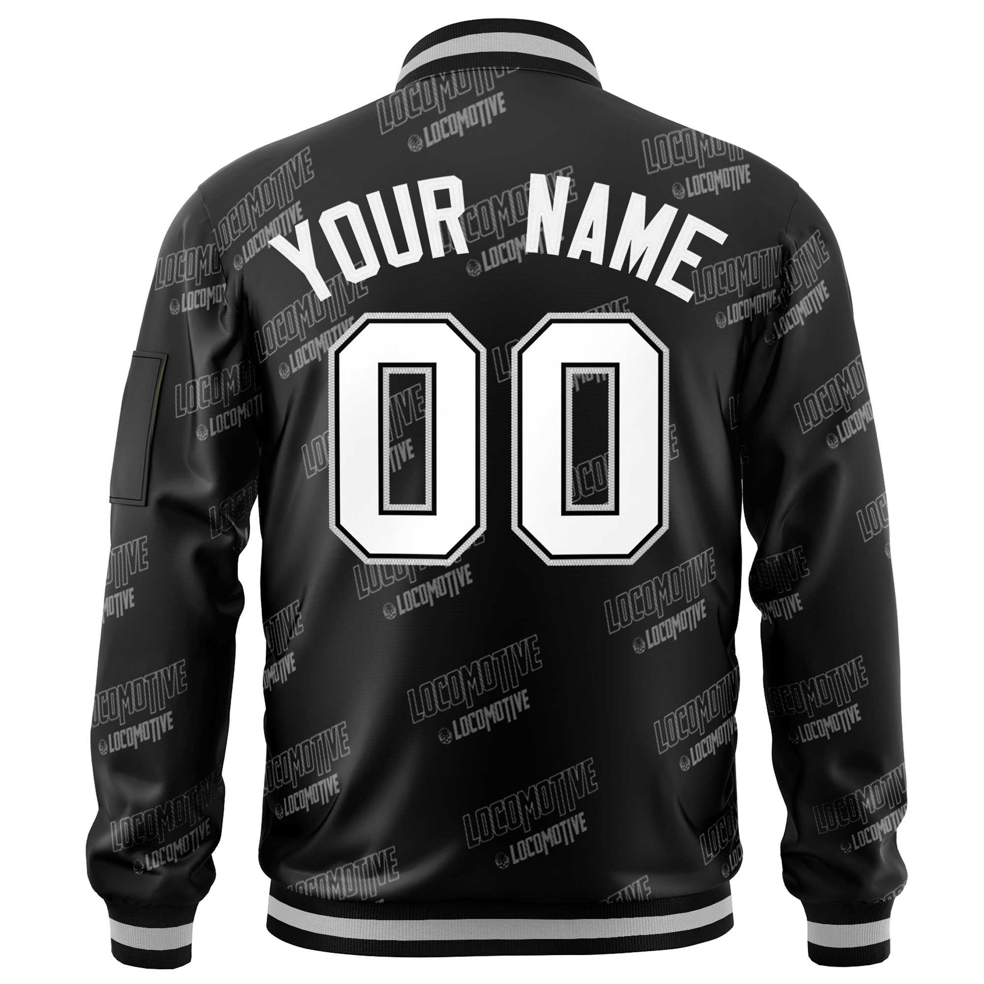 Custom Black White Letter Full-Zip Varsity Bomber Jacket