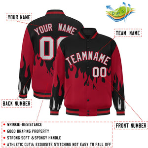 Custom Black Red-Gray Flame Graffiti Pattern Bomber Varsity Full-Snap Jacket