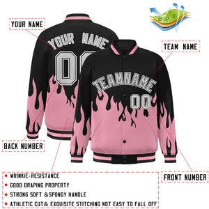 Custom Pink Black-Gray Flame Graffiti Pattern Bomber Varsity Full-Snap Jacket