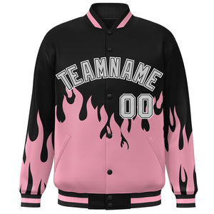 Custom Pink Black-Gray Flame Graffiti Pattern Bomber Varsity Full-Snap Jacket