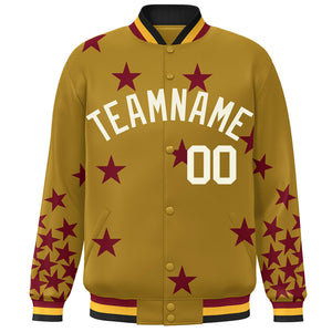 Custom Old Gold Cream-White Star Graffiti Pattern Varsity Full-Snap Bomber Jacket