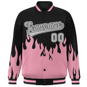 Custom Pink Black-Gray Flame Graffiti Pattern Bomber Varsity Full-Snap Jacket