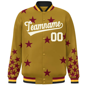 Custom Old Gold Cream-White Star Graffiti Pattern Varsity Full-Snap Bomber Jacket