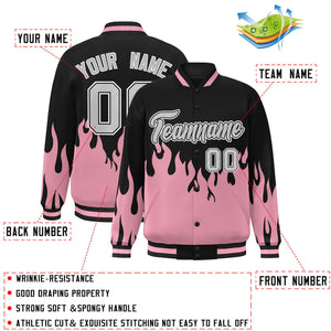 Custom Pink Black-Gray Flame Graffiti Pattern Bomber Varsity Full-Snap Jacket