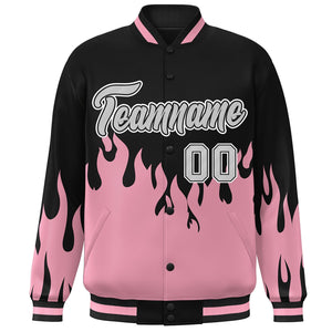 Custom Pink Black-Gray Flame Graffiti Pattern Bomber Varsity Full-Snap Jacket