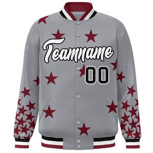 Custom Gray White-Black Star Graffiti Pattern Varsity Full-Snap Bomber Jacket