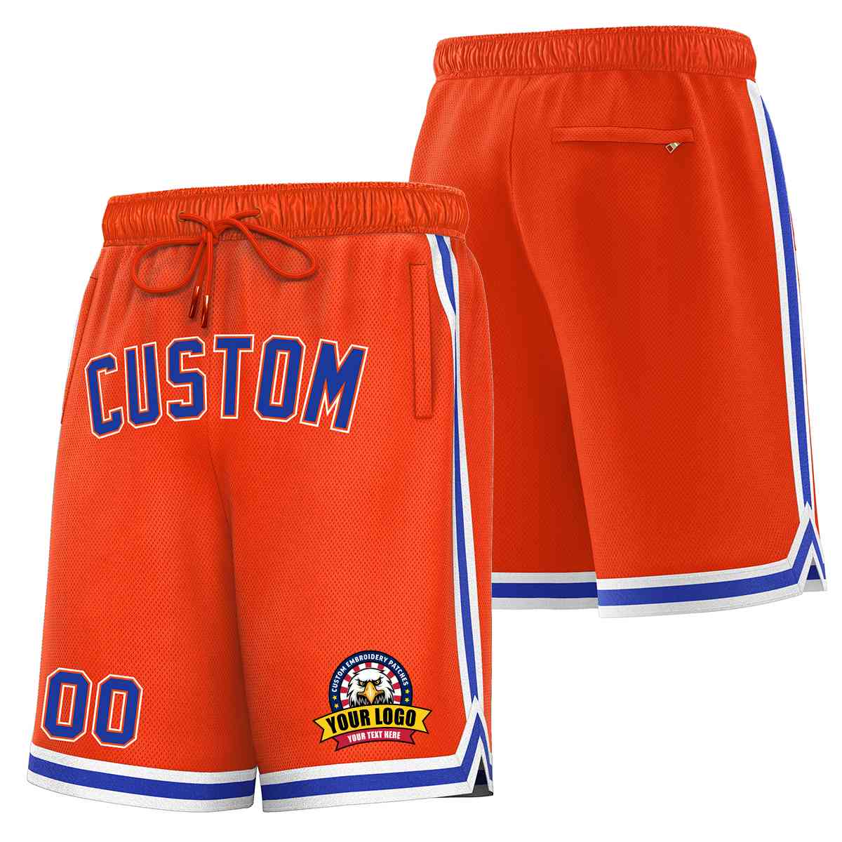 Custom Orange Royal-White Classic Style Basketball Mesh Shorts