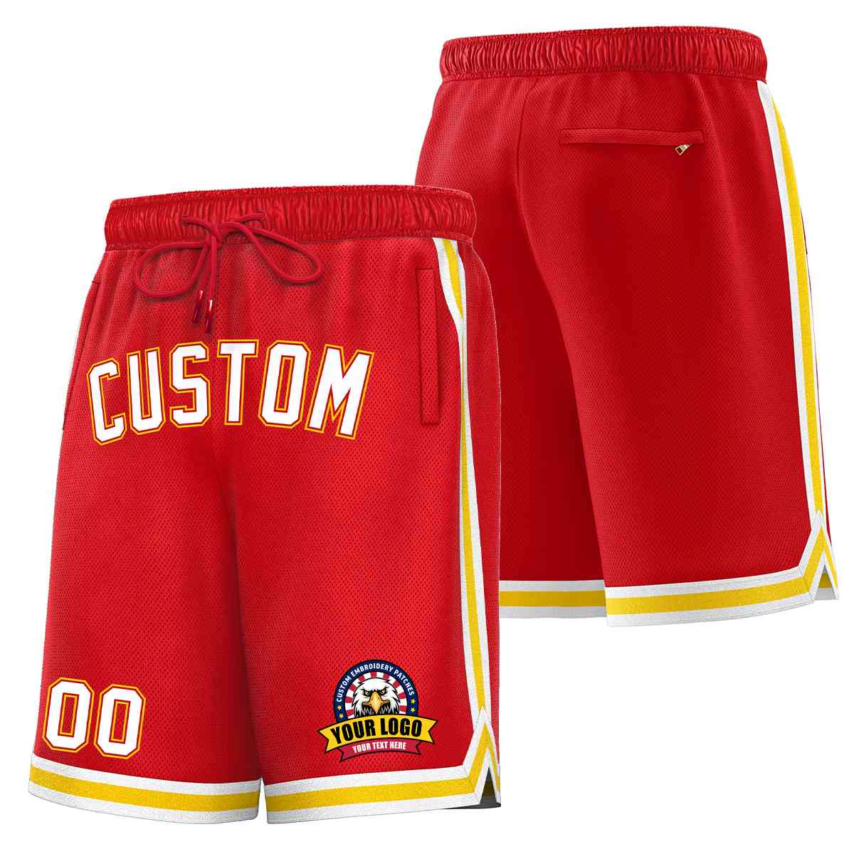 Short en maille de basket-ball de style classique rouge blanc-or personnalisé