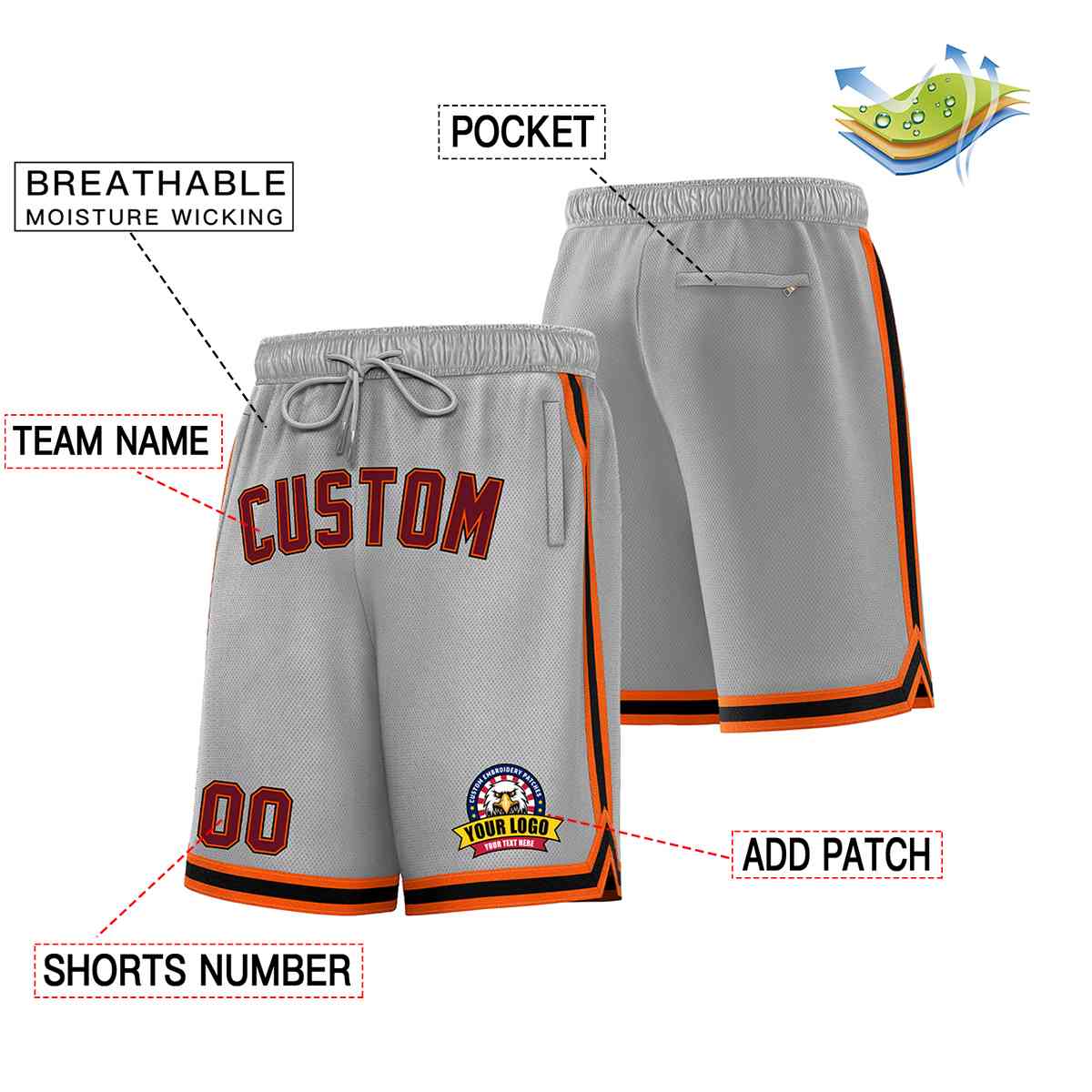 Custom Gray Crimson-Black Classic Style Basketball Mesh Shorts