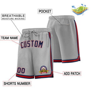 Custom Gray Navy-Red Classic Style Basketball Mesh Shorts