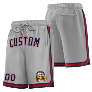 Custom Gray Navy-Red Classic Style Basketball Mesh Shorts