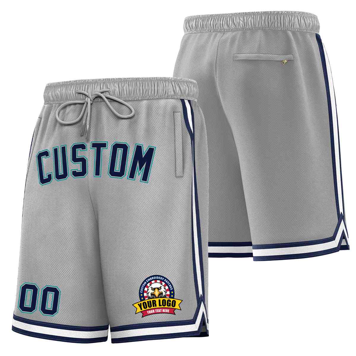 Custom Gray Navy-Teal Classic Style Basketball Mesh Shorts