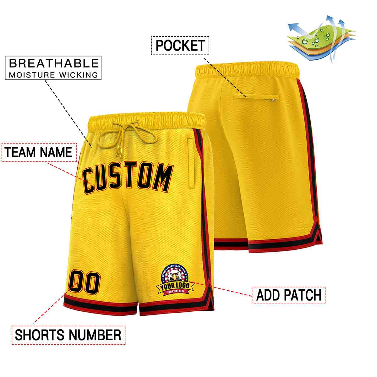 Custom Gold Black-Red Classic Style Basketball Mesh Shorts