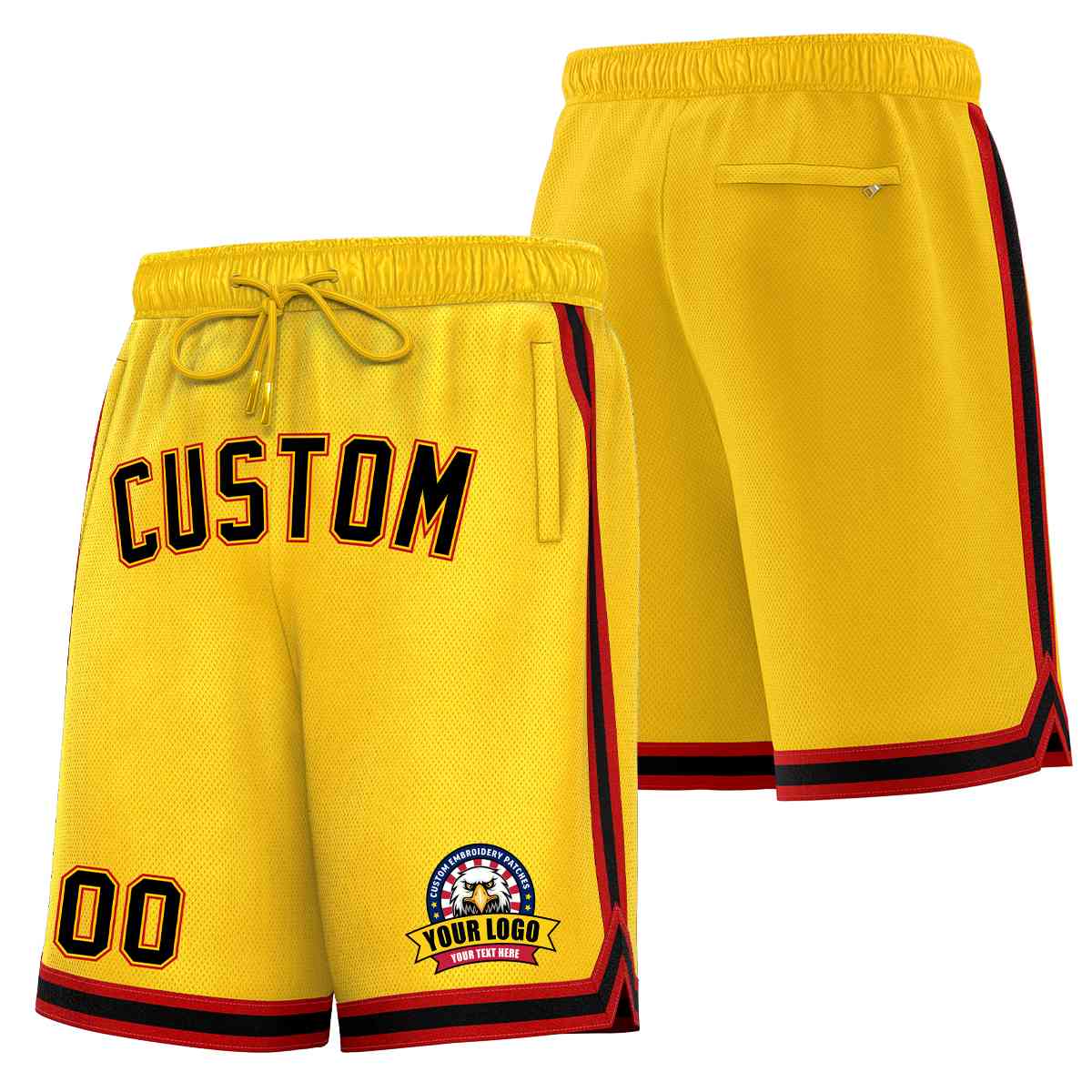 Custom Gold Black-Red Classic Style Basketball Mesh Shorts