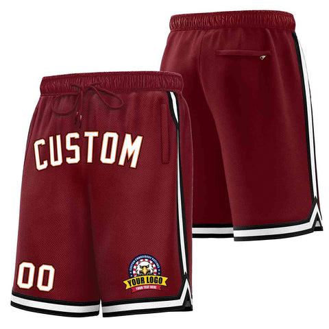 Custom Maroon White-Black Classic Style Basketball Mesh Shorts