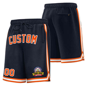 Short de basket-ball en maille de style classique, personnalisé, bleu marine, orange-blanc