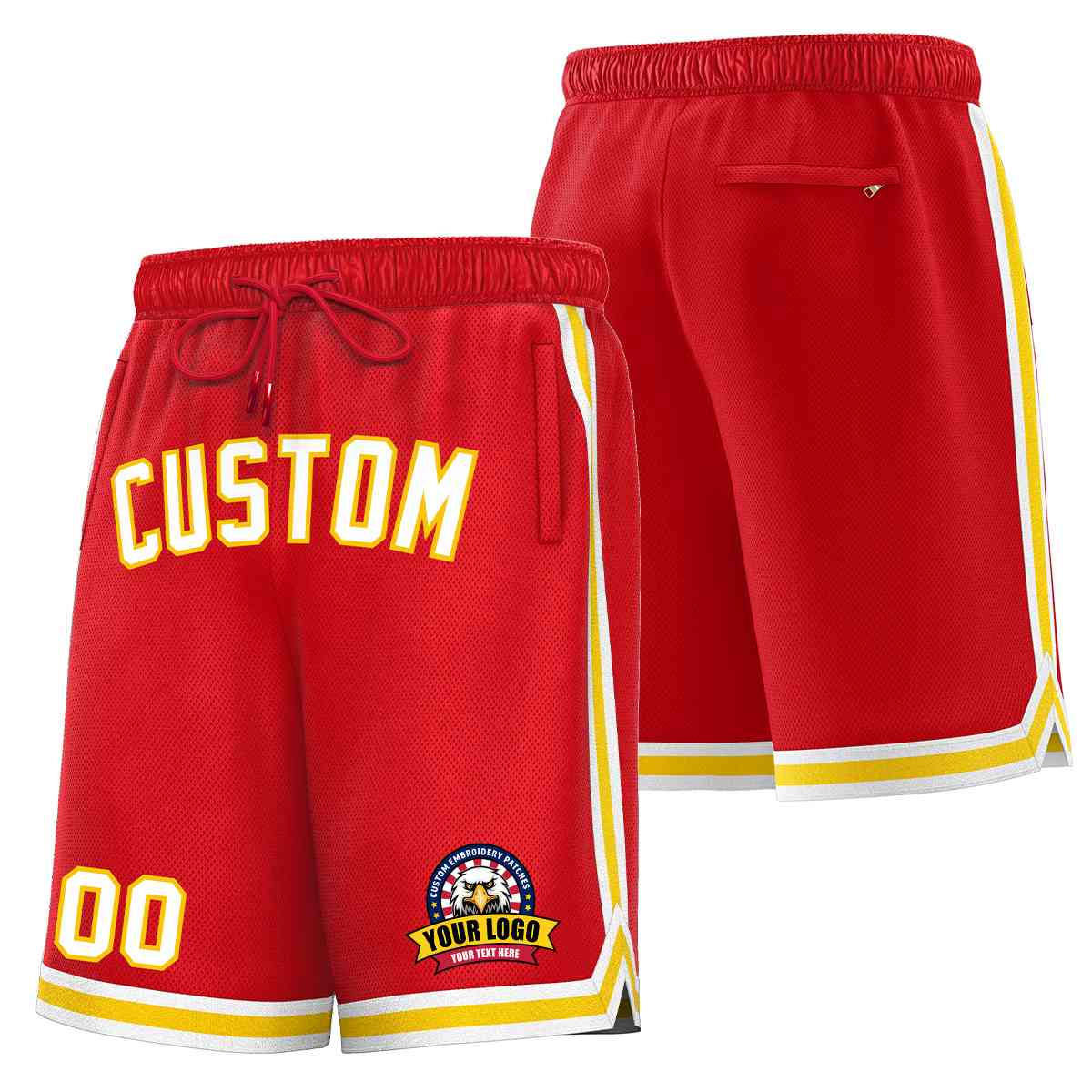 Custom Red White-Gold Classic Style Basketball Mesh Shorts