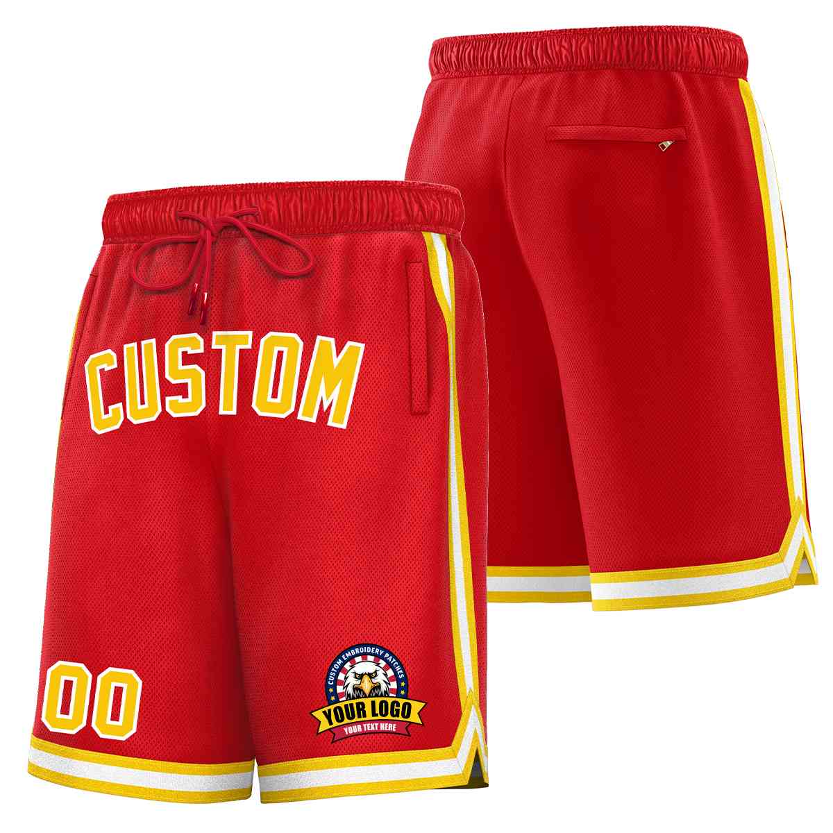 Custom Red Gold-White Classic Style Basketball Mesh Shorts