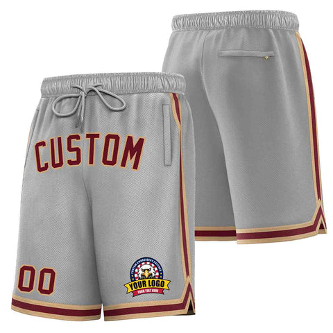 Custom Gray Maroon-Old Gold Classic Style Basketball Mesh Shorts