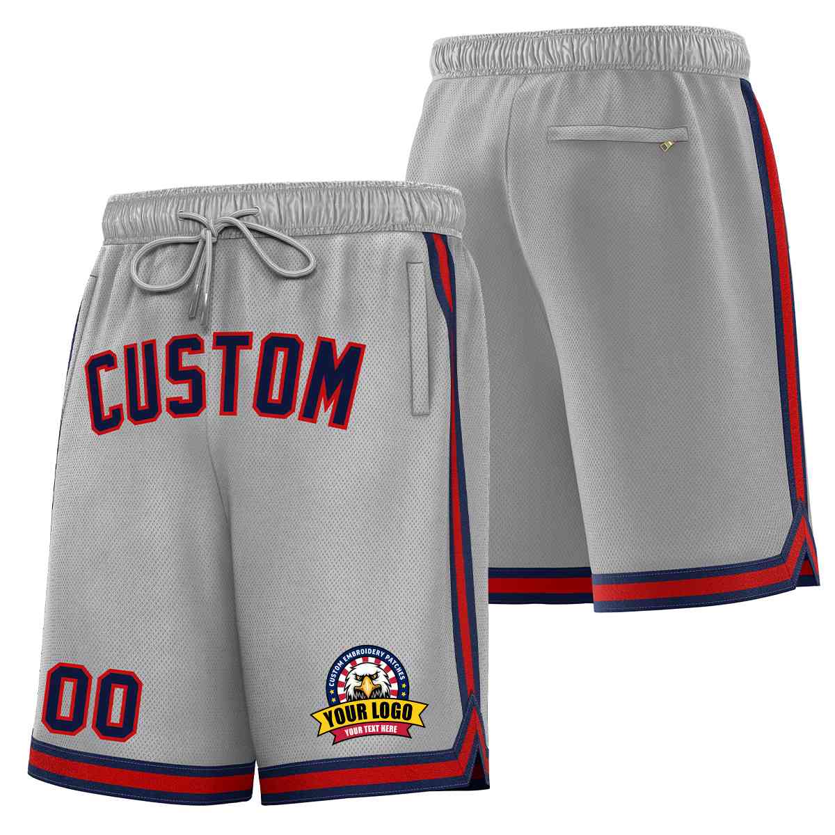 Custom Gray Navy-Red Classic Style Basketball Mesh Shorts