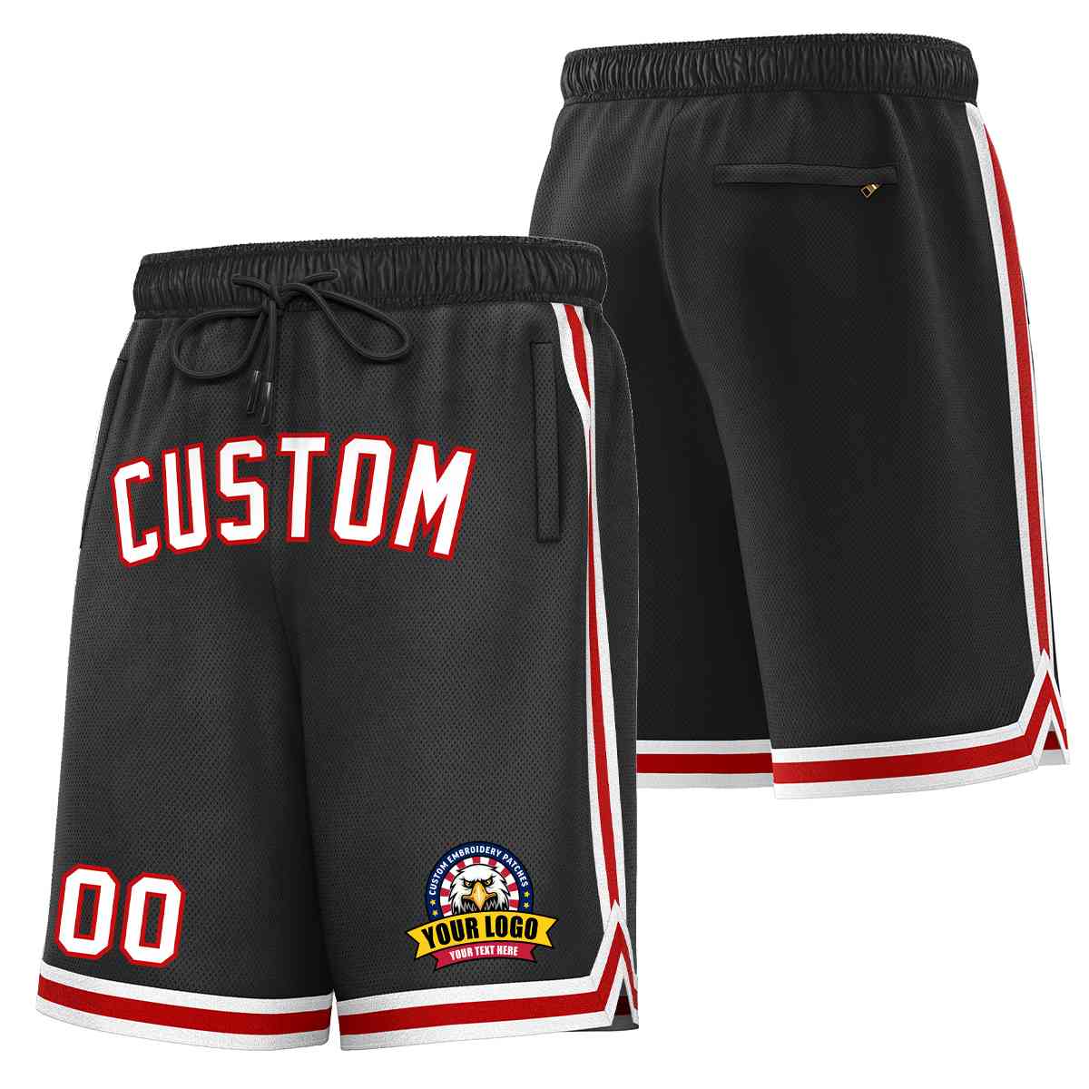 Custom Black White-Red Classic Style Basketball Mesh Shorts