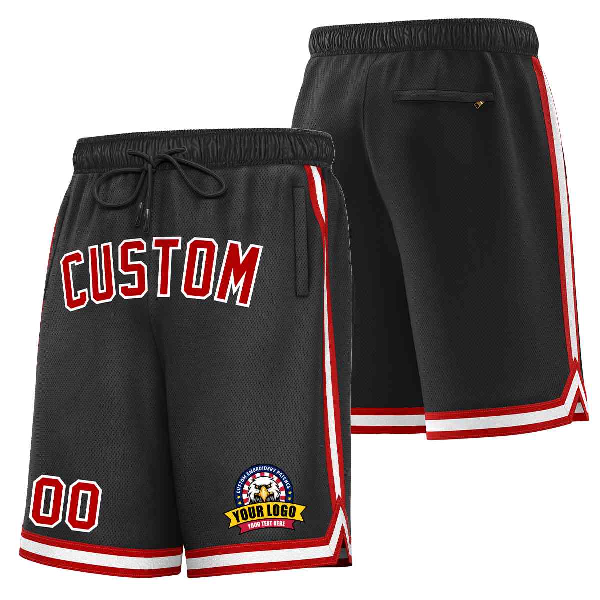 Custom Black Red-White Classic Style Basketball Mesh Shorts