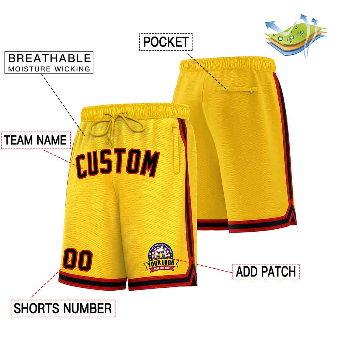 Custom Gold Black-Red Classic Style Basketball Mesh Shorts