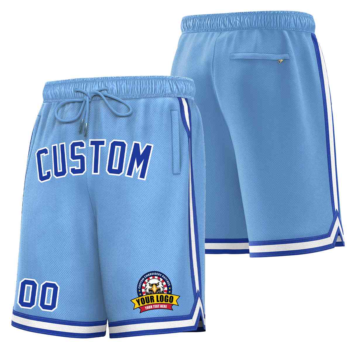 Custom Light Blue Royal-White Classic Style Basketball Mesh Shorts