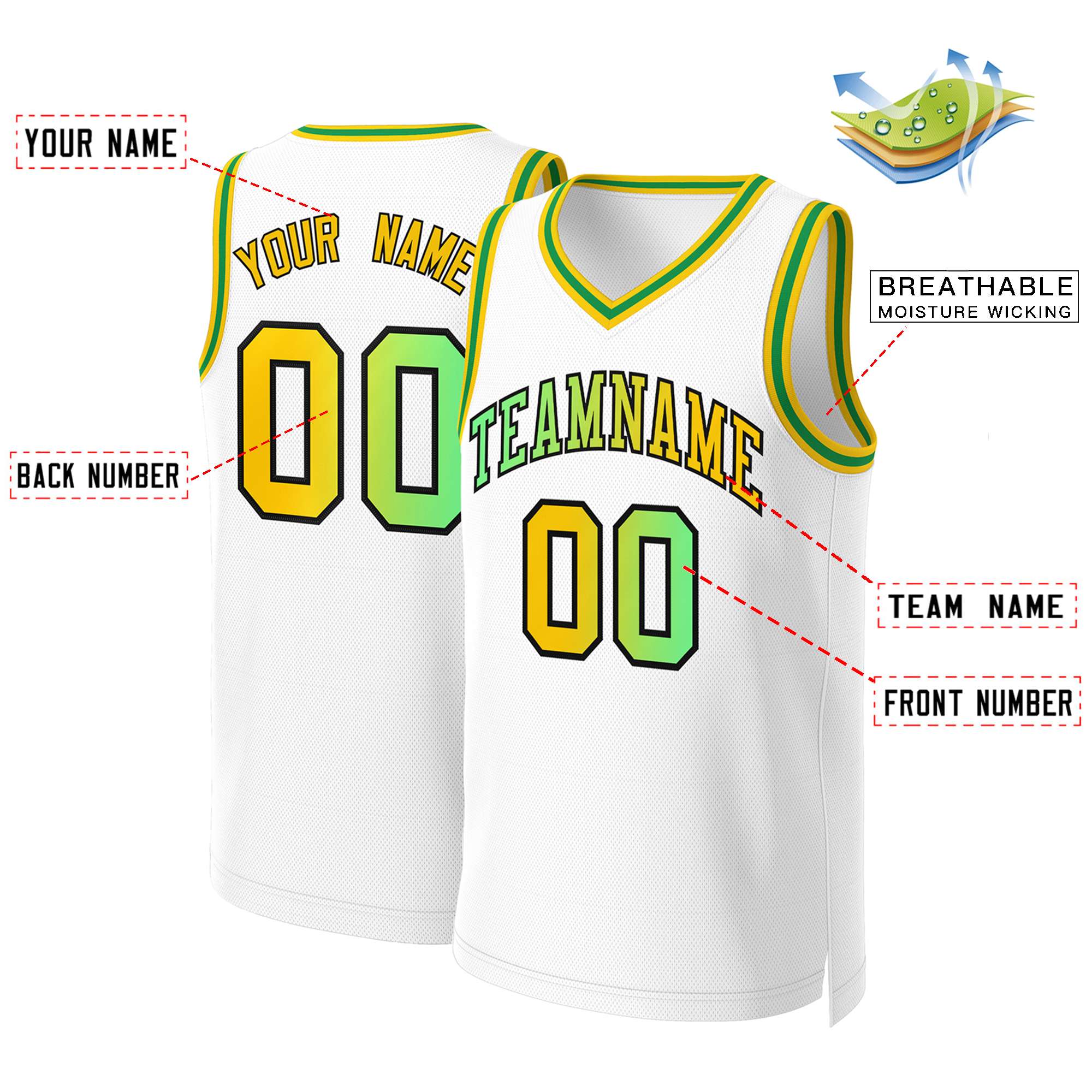 Custom White Green-Black Classic Gradient Fashion Tops Basketball Jersey